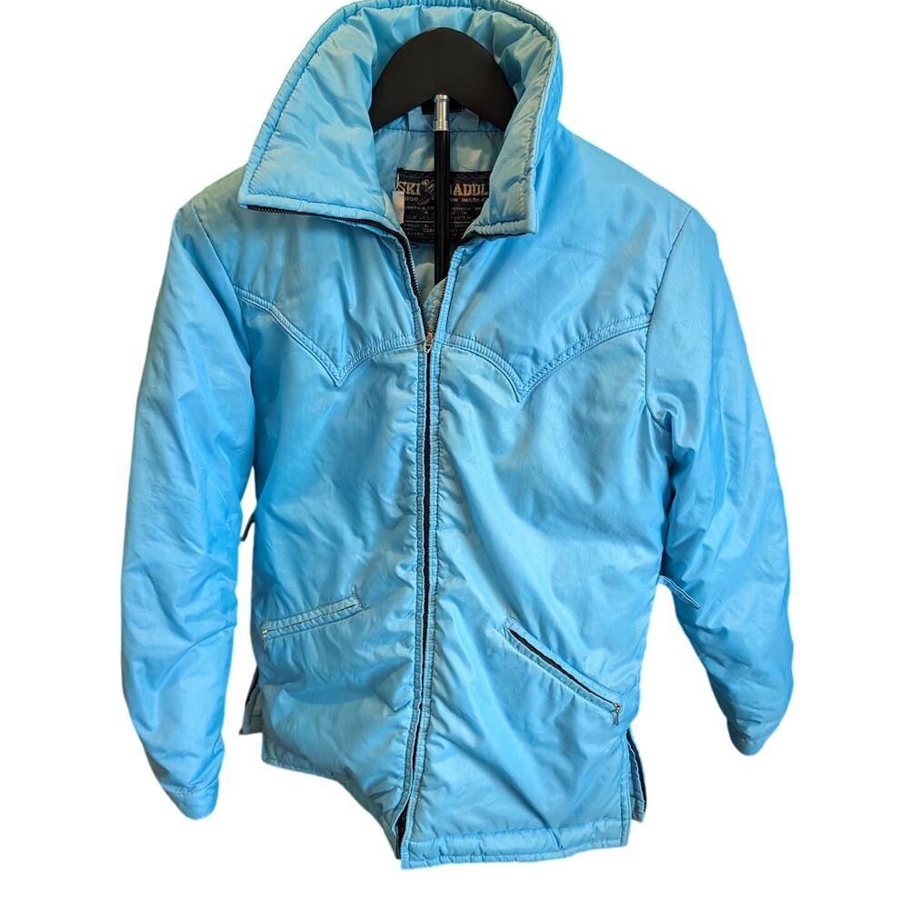 Vintage 70s Ski Daddle Blue Puffer Ski Jacket Western Yoke Retro (SMALL)